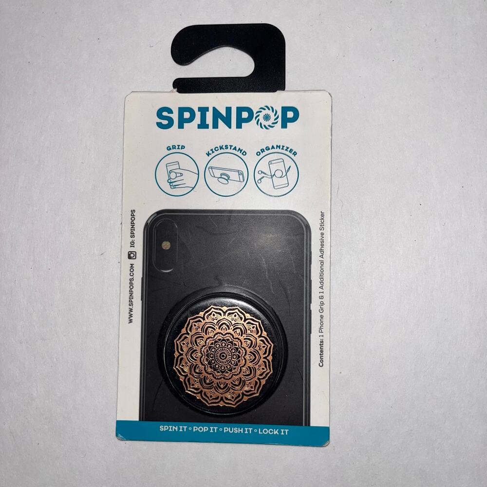NEW SpinPop Mandala Phone Grip Rose Gold Black Stand Holder Kickstand